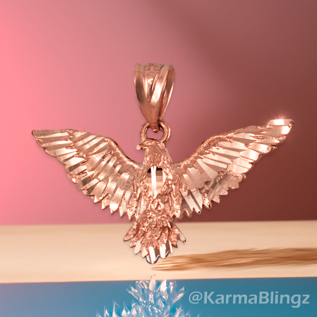 Solid Gold Falcon Eagle DC Pendant Necklace (yellow, white, rose gold, 10k, 14k)