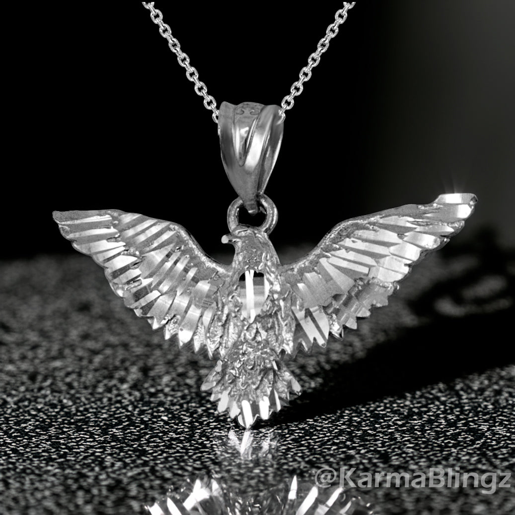 Solid Gold Falcon Eagle DC Pendant Necklace (yellow, white, rose gold, 10k, 14k)