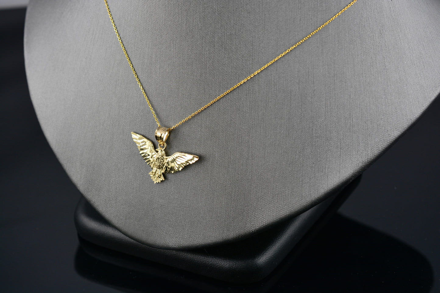 Solid Gold Falcon Eagle DC Pendant Necklace (yellow, white, rose gold, 10k, 14k)