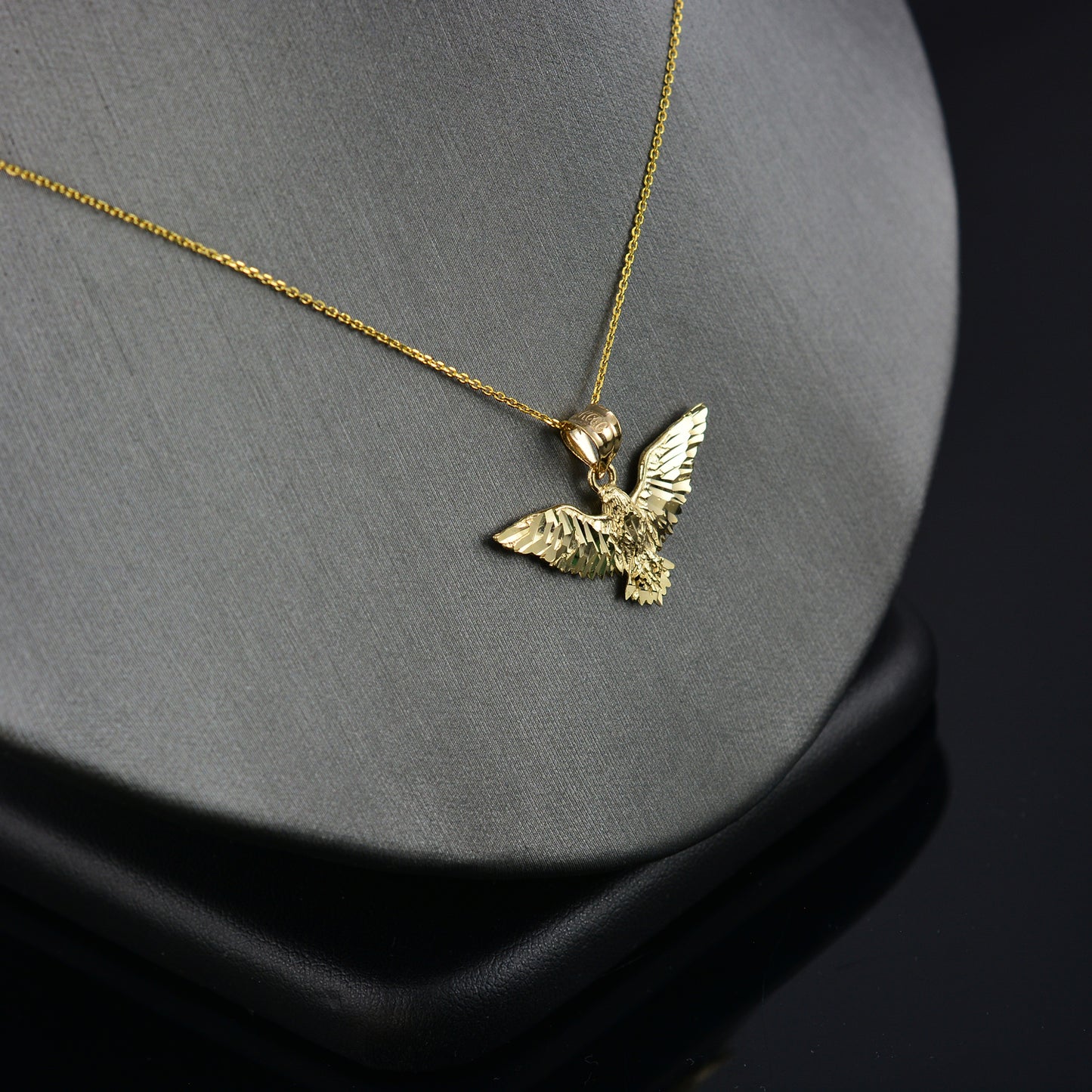 Solid Gold Falcon Eagle DC Pendant Necklace (yellow, white, rose gold, 10k, 14k)