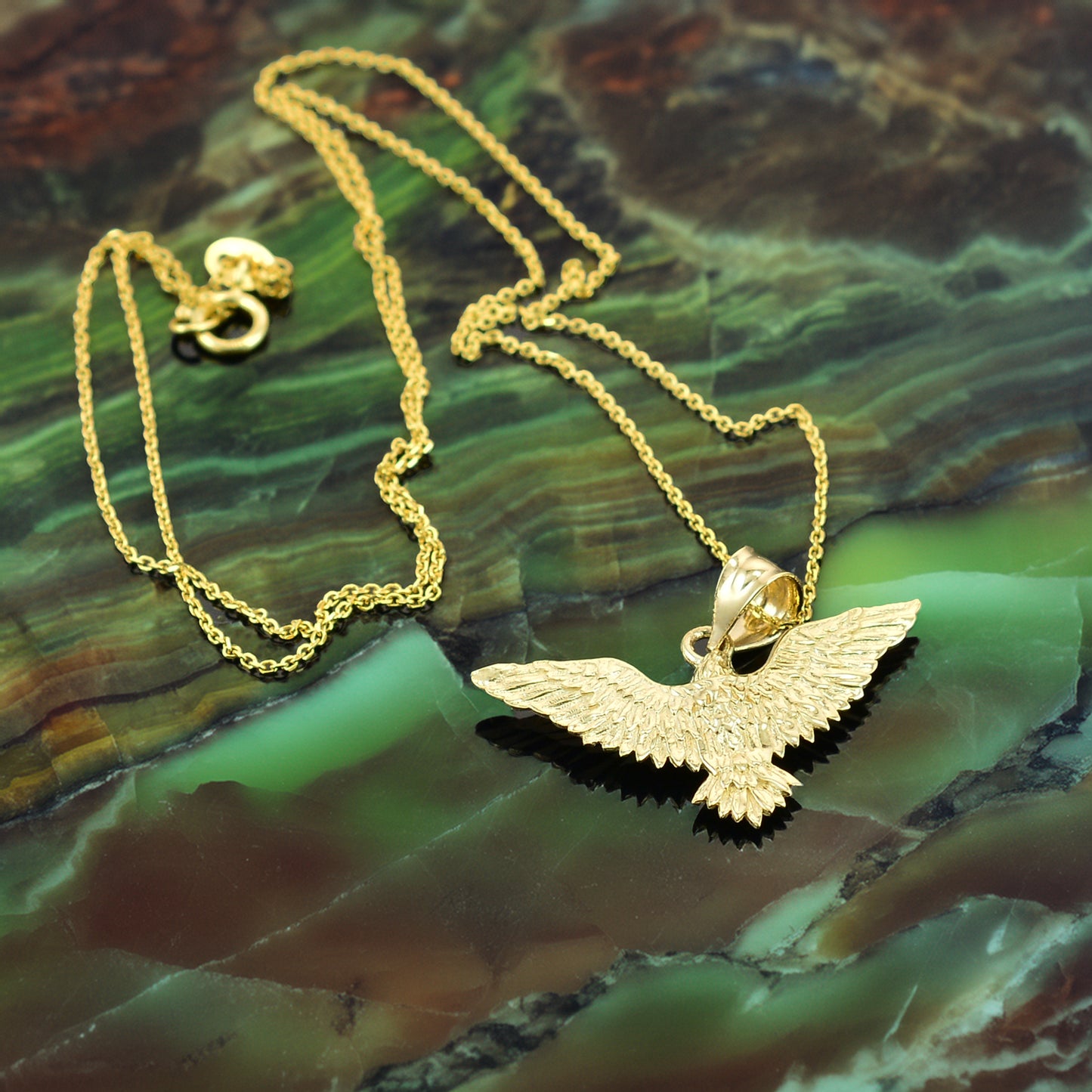 Solid Gold Falcon Eagle DC Pendant Necklace (yellow, white, rose gold, 10k, 14k)