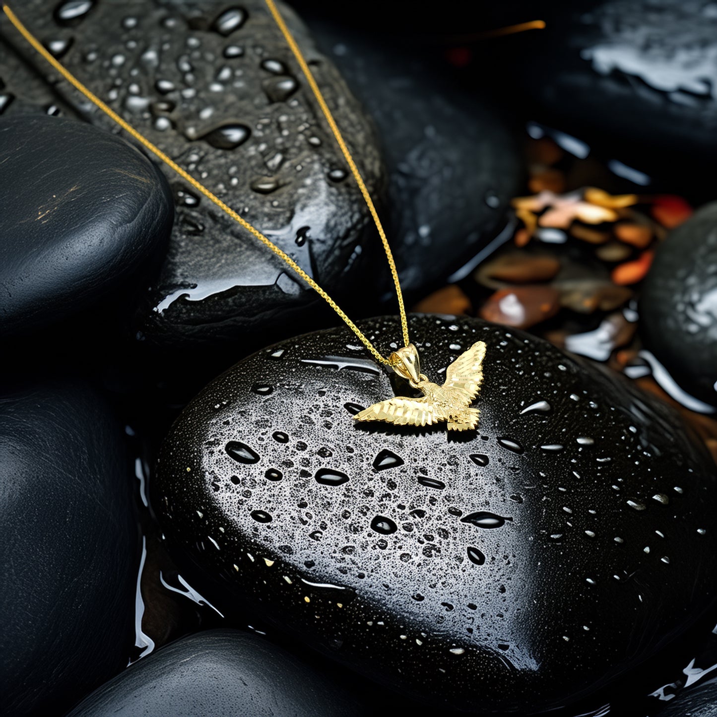 Solid Gold Falcon Eagle DC Pendant Necklace (yellow, white, rose gold, 10k, 14k)