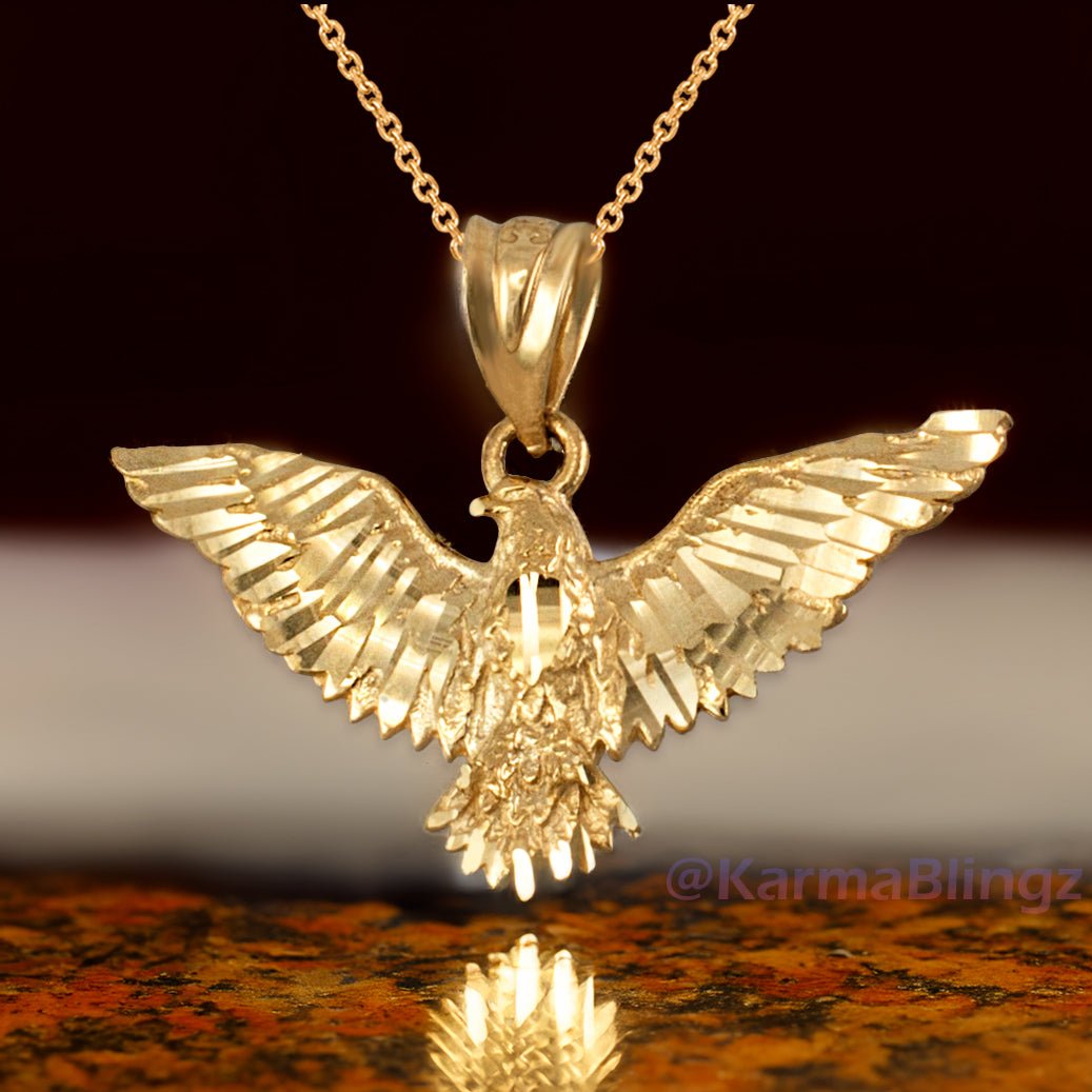 Solid Gold Falcon Eagle DC Pendant Necklace (yellow, white, rose gold, 10k, 14k)