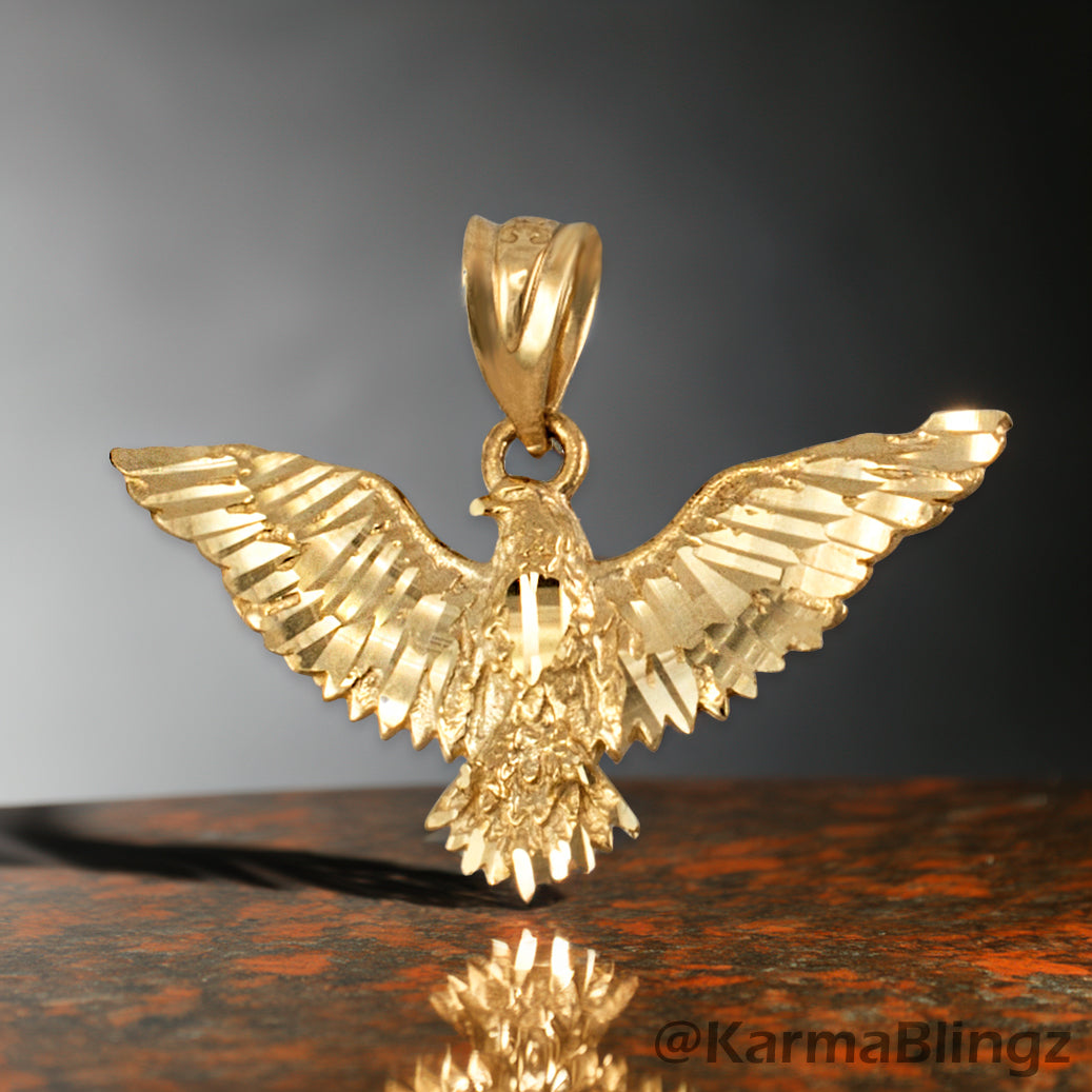 Solid Gold Falcon Eagle DC Pendant Necklace (yellow, white, rose gold, 10k, 14k)