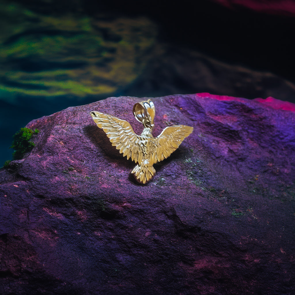 Solid Gold Falcon Eagle DC Pendant Necklace (yellow, white, rose gold, 10k, 14k)