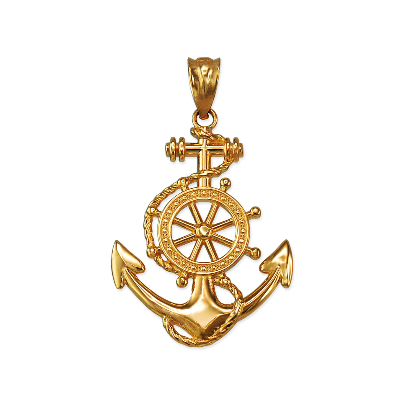 Gold Nautical Marine Anchor Pendant Necklace (yellow, white, rose gold, 10K, 14K)