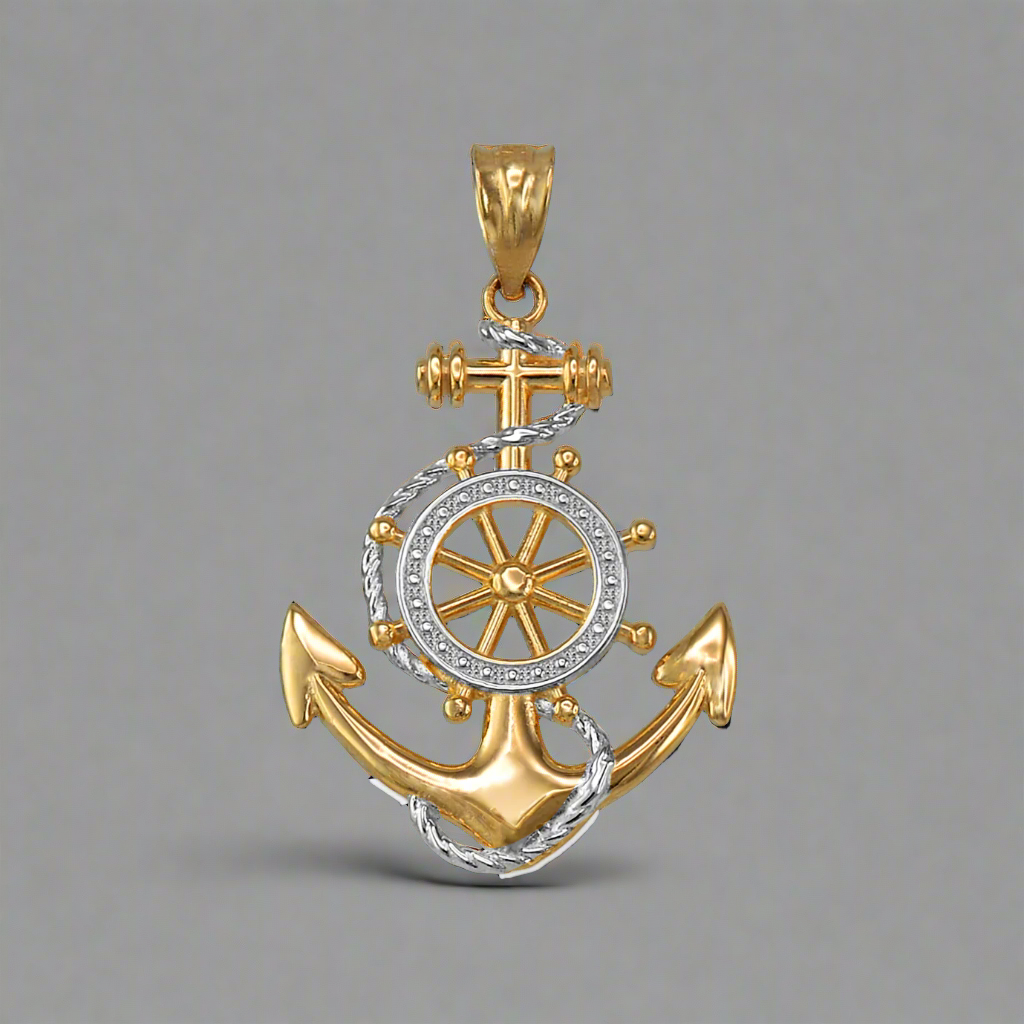 Gold Nautical Marine Anchor Pendant Necklace