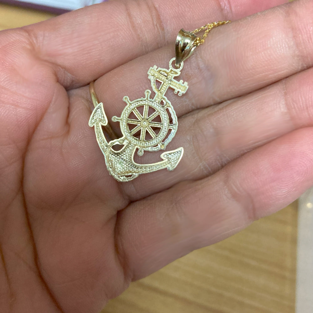 Gold Nautical Marine Anchor Pendant Necklace (yellow, white, rose gold, 10K, 14K)