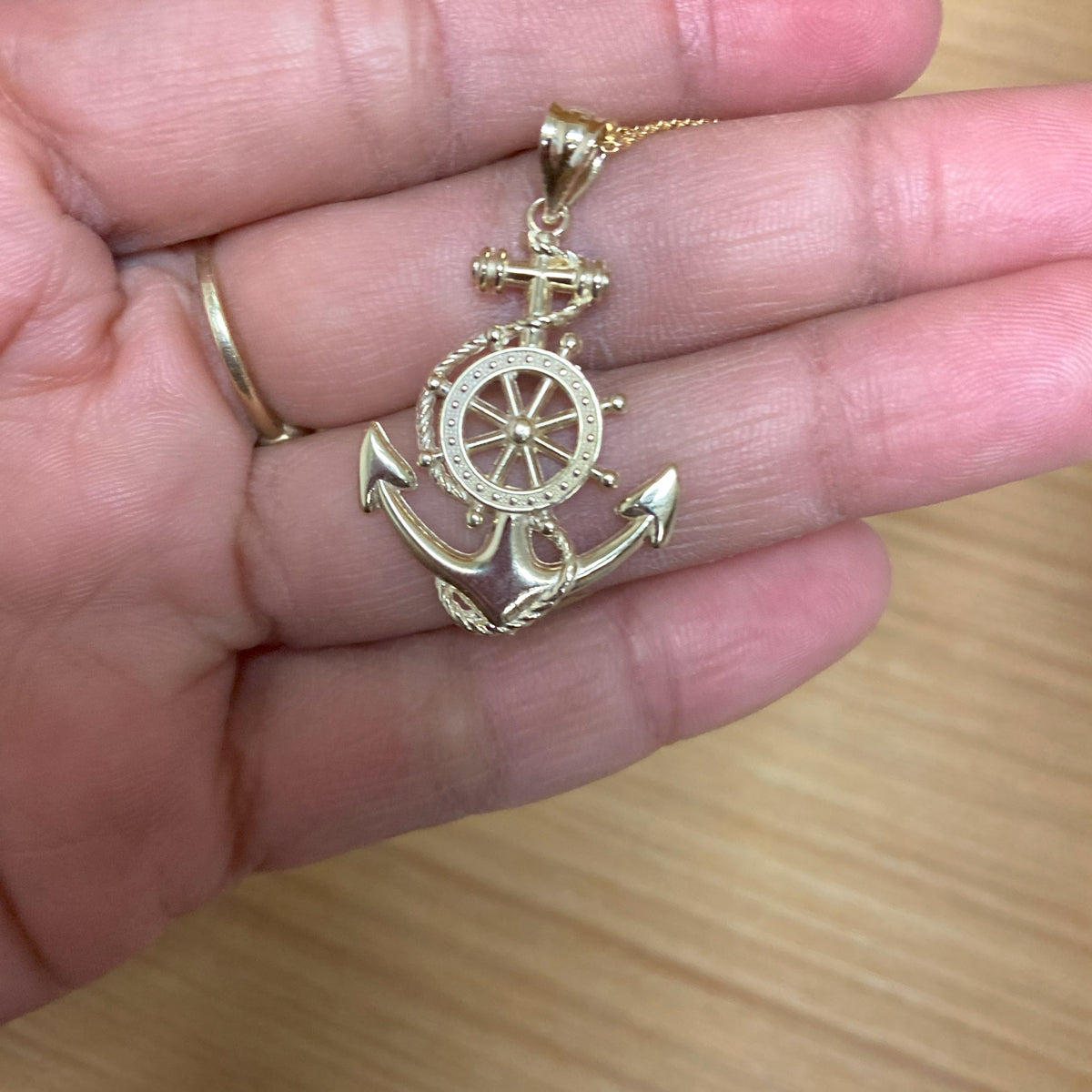 Gold Nautical Marine Anchor Pendant Necklace (yellow, white, rose gold, 10K, 14K)