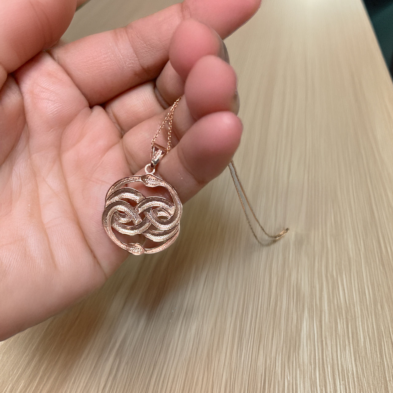 Gold Double Infinity Ouroboros Snakes Pendant Necklace (yellow, white, rose gold, 10k, 14k)