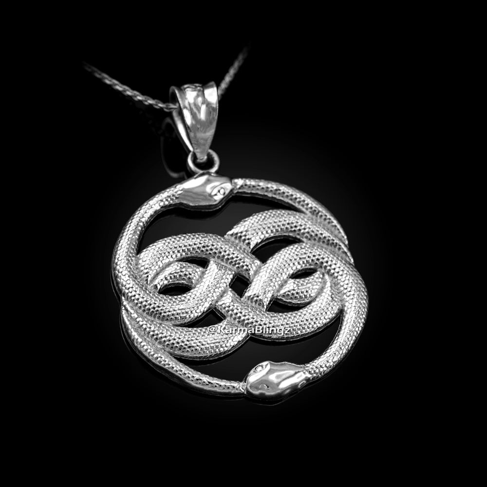 Gold Double Infinity Ouroboros Snakes Pendant Necklace (yellow, white, rose gold, 10k, 14k)