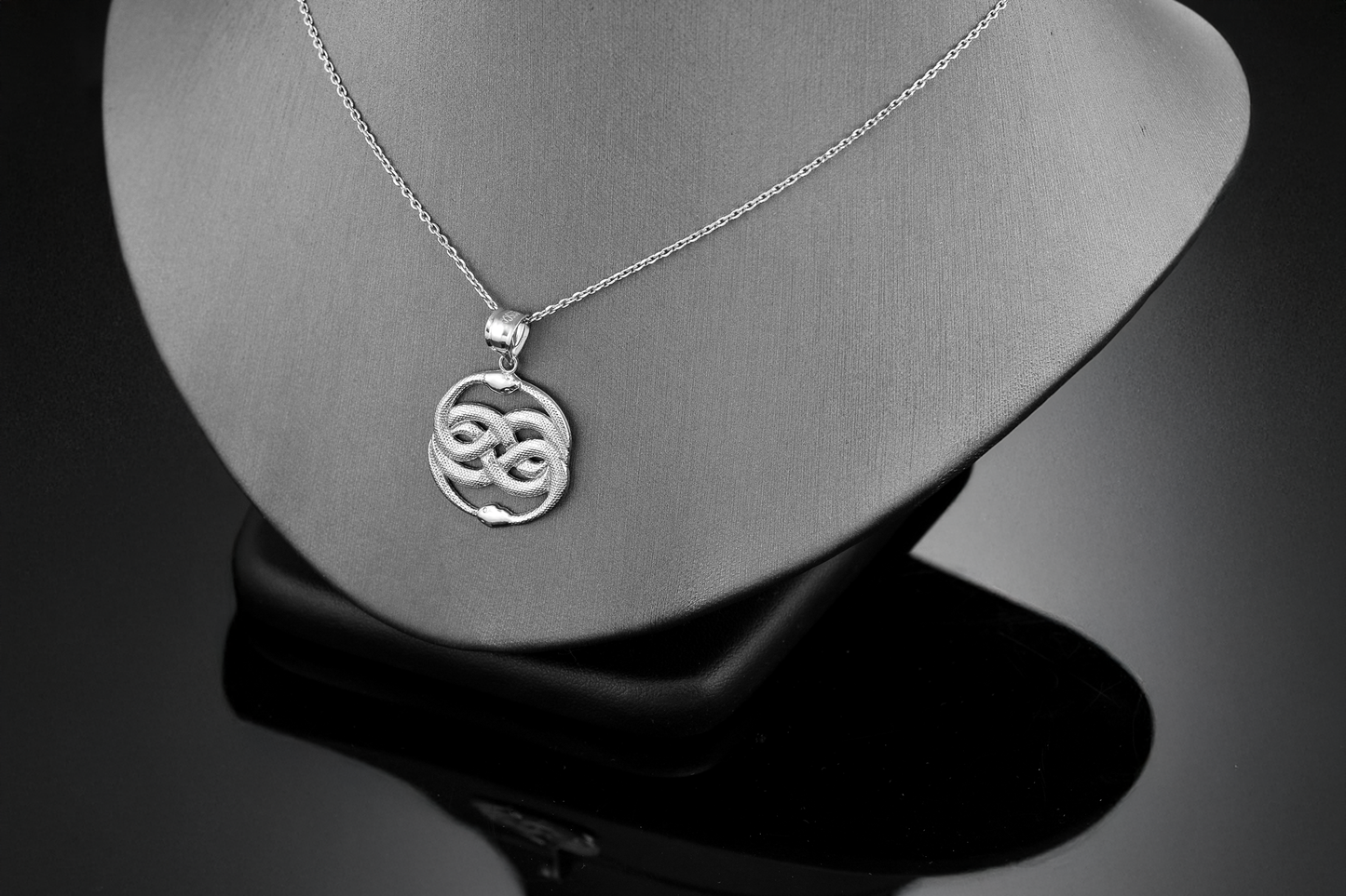 Gold Double Infinity Ouroboros Snakes Pendant Necklace (yellow, white, rose gold, 10k, 14k)