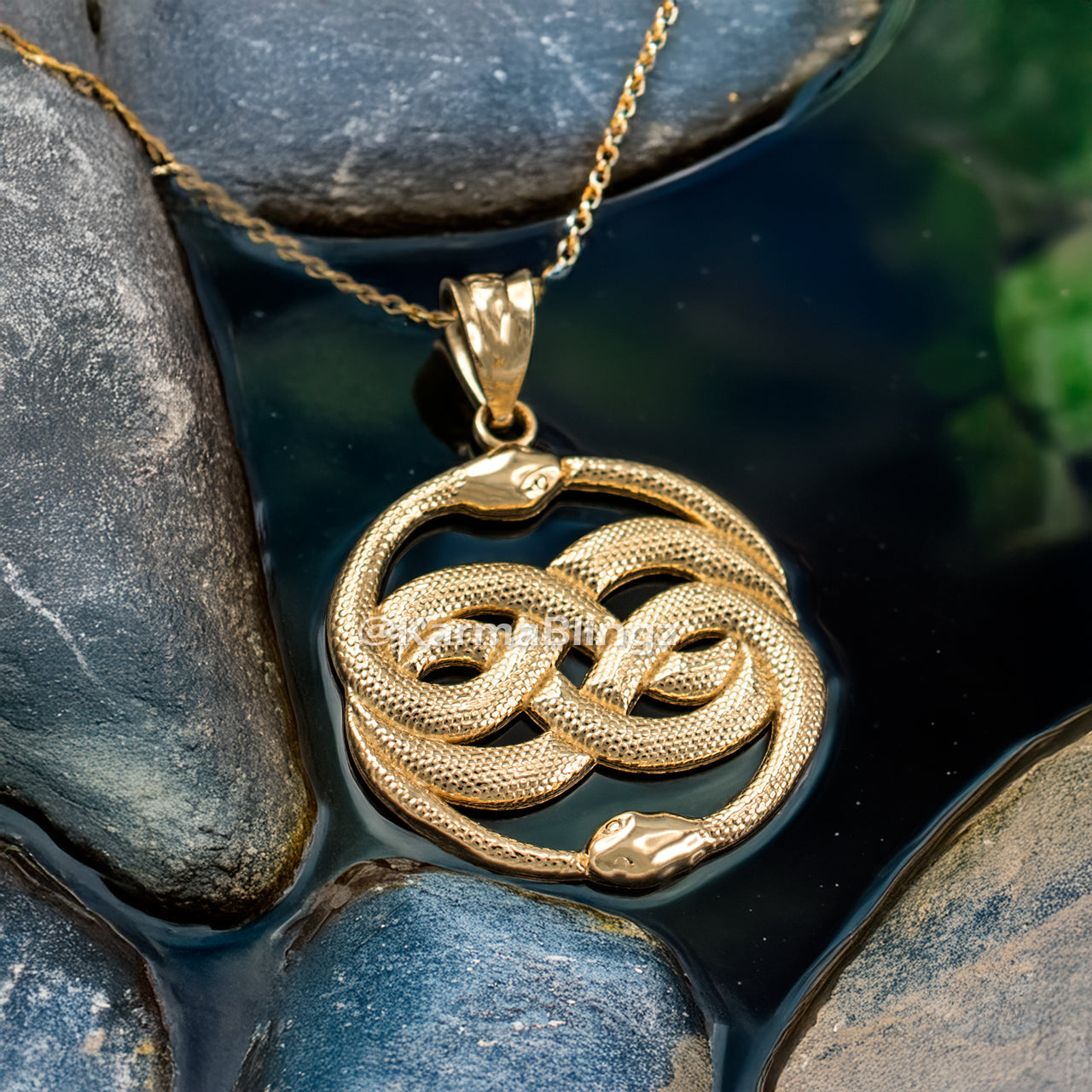 Gold Double Infinity Ouroboros Snakes Pendant Necklace (yellow, white, rose gold, 10k, 14k)