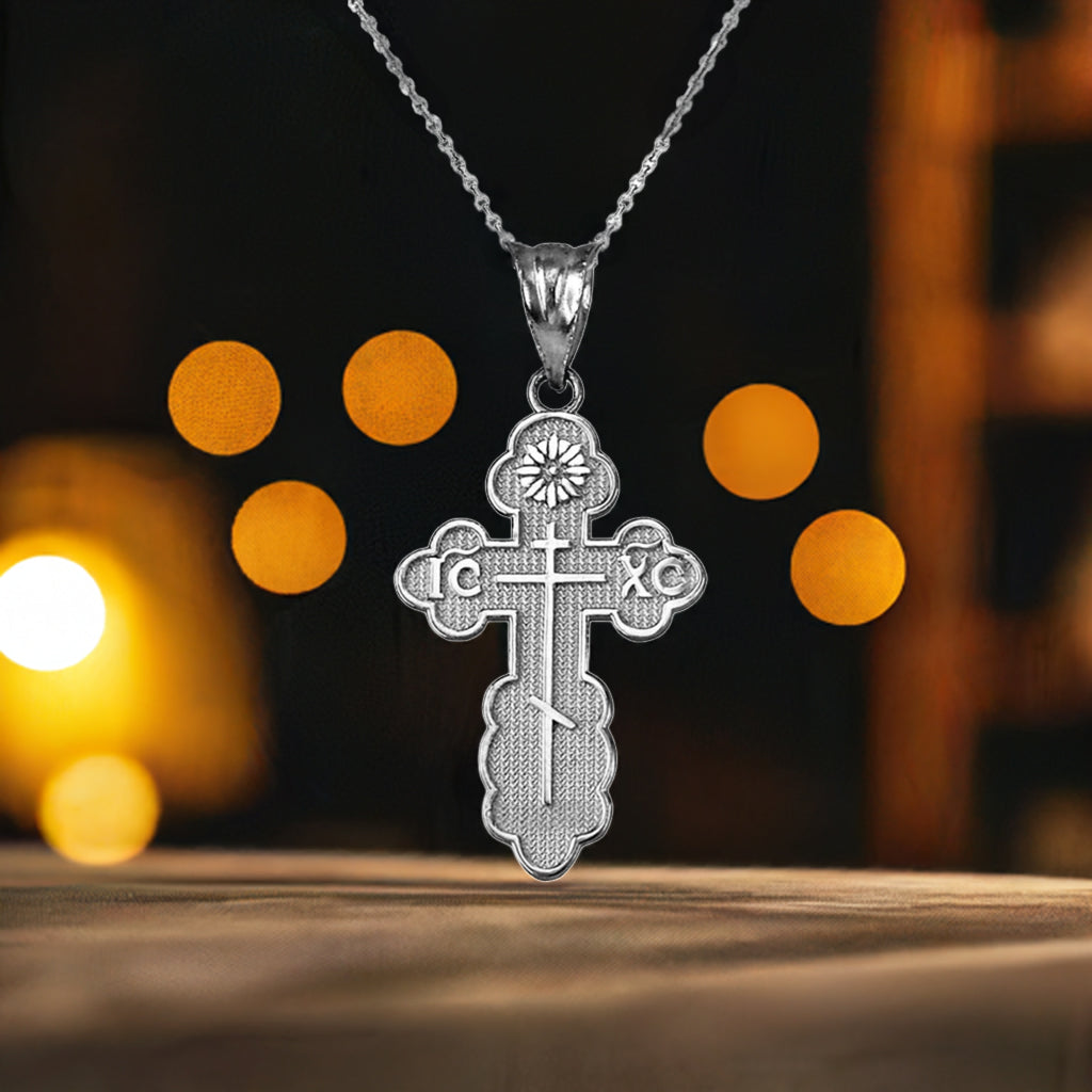 Gold Eastern Orthodox St. Olga Cross Pendant Necklace (yellow, white, rose, 2-tone gold, 10K, 14K)