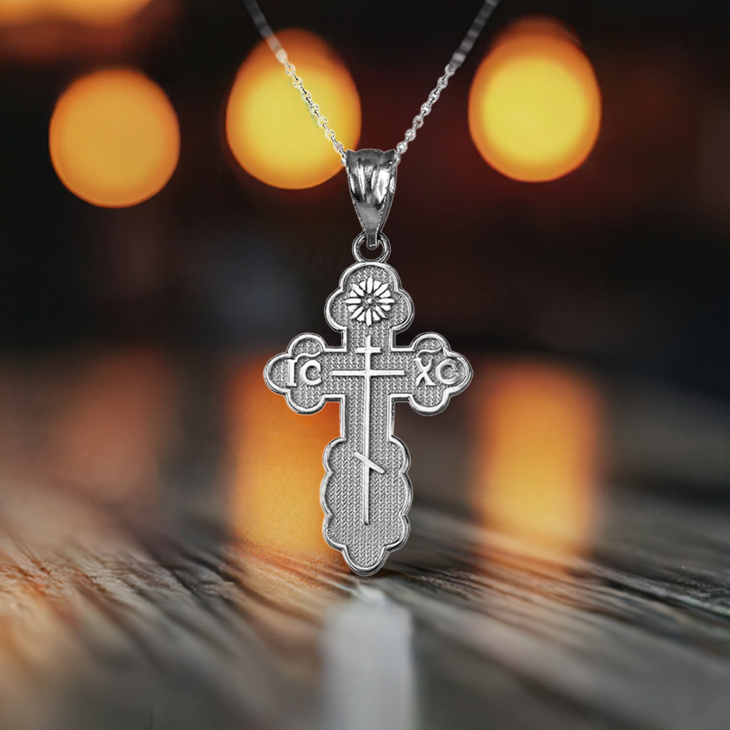 Gold Eastern Orthodox St. Olga Cross Pendant Necklace (yellow, white, rose, 2-tone gold, 10K, 14K)