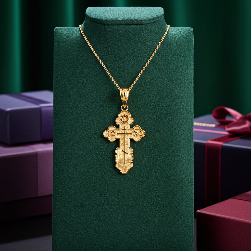 Gold Eastern Orthodox St. Olga Cross Pendant Necklace (yellow, white, rose, 2-tone gold, 10K, 14K)