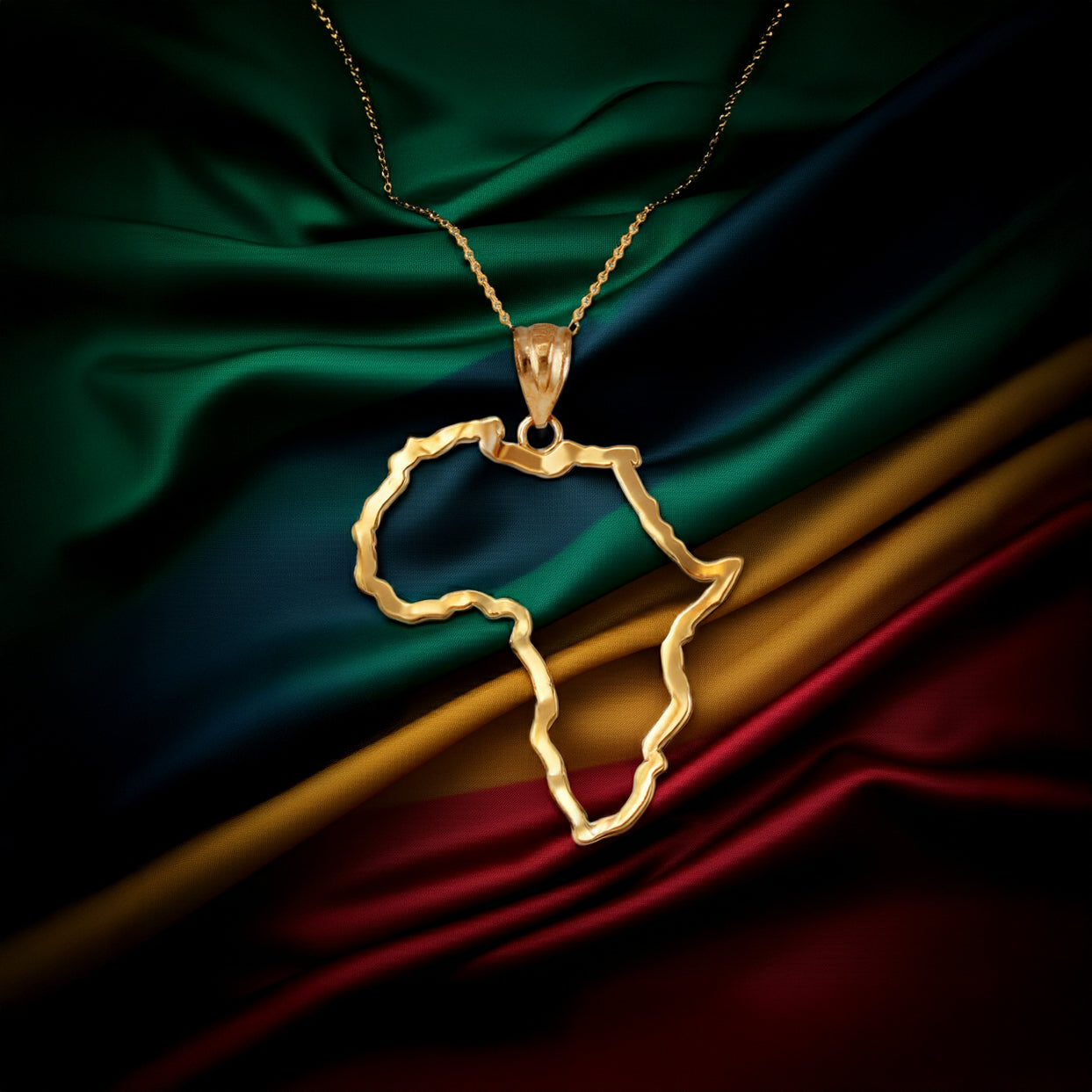 Gold Africa Map Openwork Pendant Necklace (yellow, white, rose