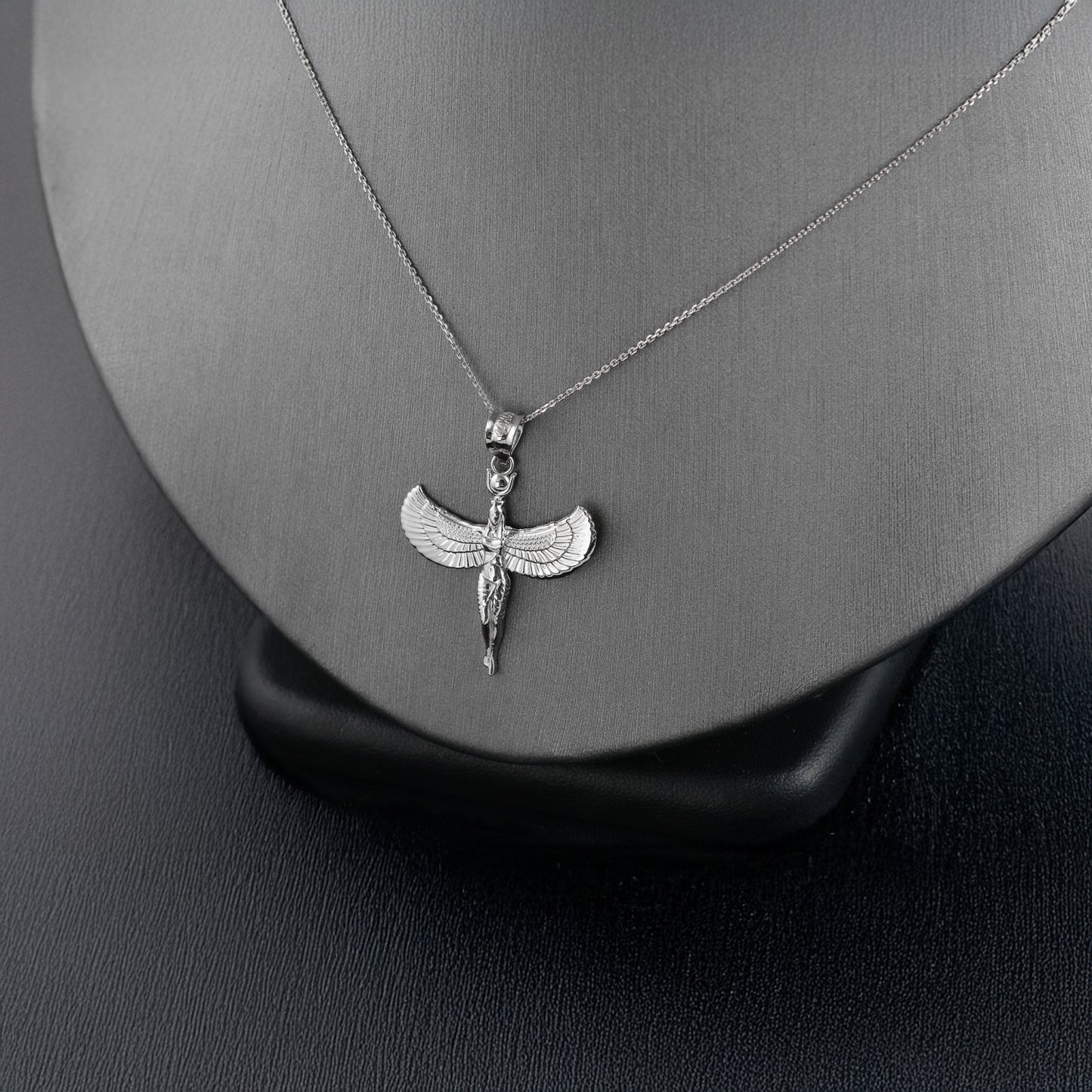 Sterling Silver Isis Egyptian Winged Goddess Pendant Necklace