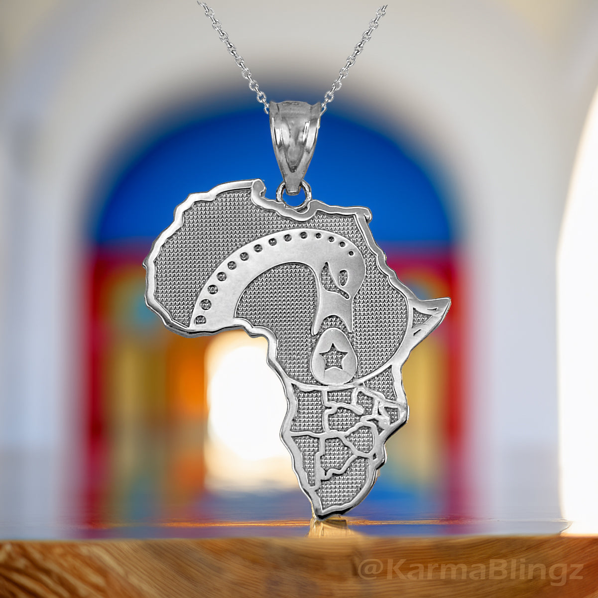 Sterling Silver Africa Map Adinkra Sankofa Bird Pendant Necklace