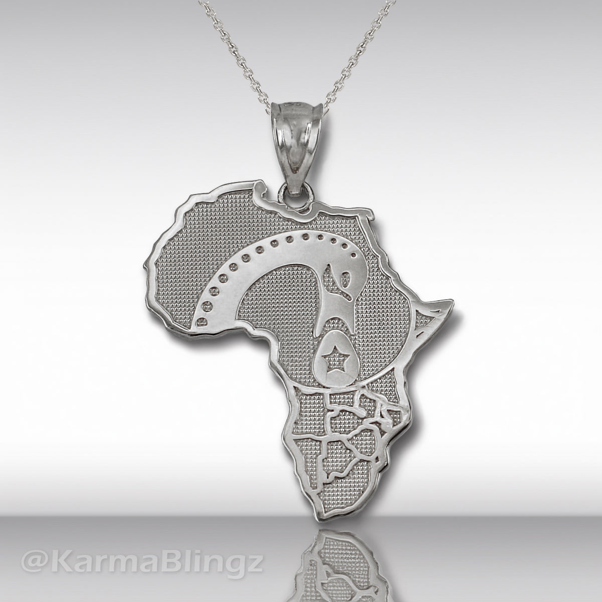 Sterling Silver Africa Map Adinkra Sankofa Bird Pendant Necklace