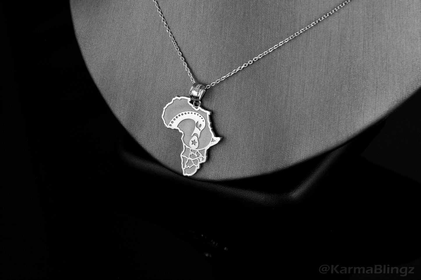 Sterling Silver Africa Map Adinkra Sankofa Bird Pendant Necklace