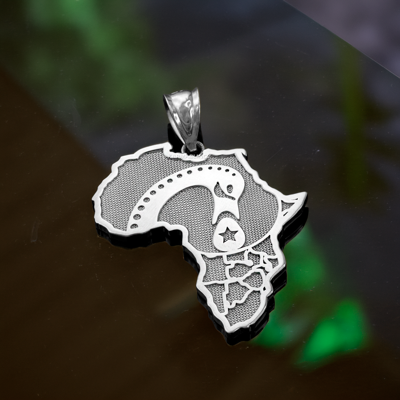 Sterling Silver Africa Map Adinkra Sankofa Bird Pendant Necklace