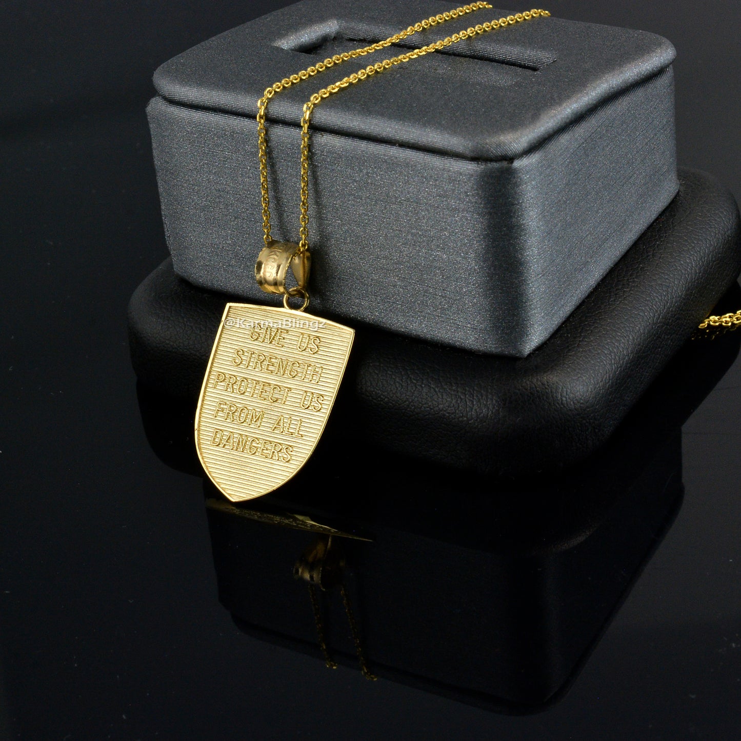 Gold St. Michael Shield Pendant Protection Charm Necklace (yellow, white, rose, 2-tone, 10K, 14K)