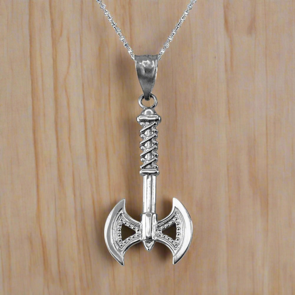 Sterling Silver Viking Tomahawk Axe Pendant Necklace