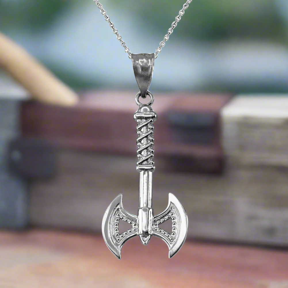 Sterling Silver Viking Tomahawk Axe Pendant Necklace
