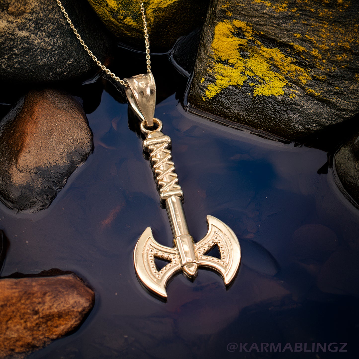 Gold Viking Tomahawk Axe Pendant Necklace (10k, 14k, yellow, white, rose gold)