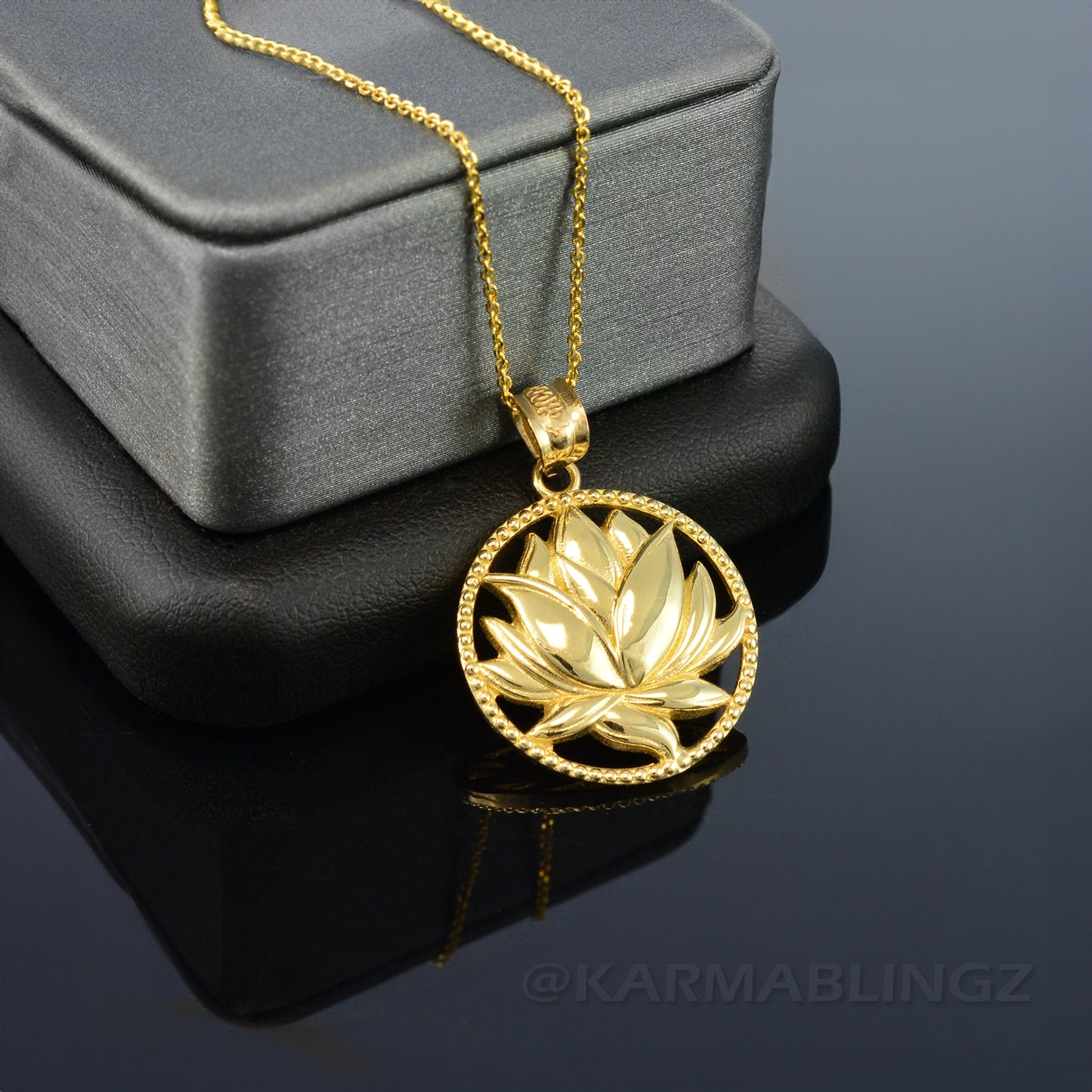 Gold Lotus Flower in Circle Yoga Pendant Necklace (yellow/white/rose)
