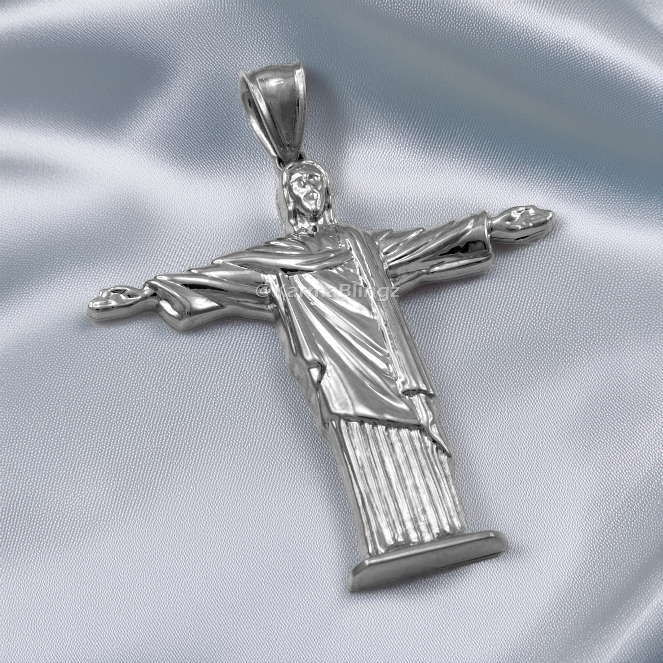Sterling Silver Jesus Christ The Redeemer Cross Brazil Rio Statue Pendant