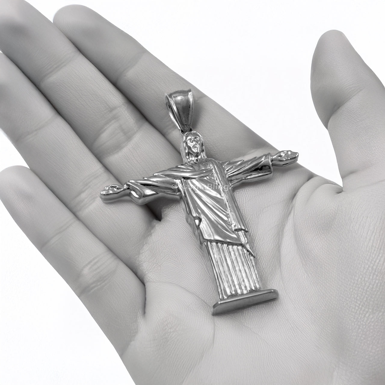 Sterling Silver Jesus Christ The Redeemer Cross Brazil Rio Statue Pendant