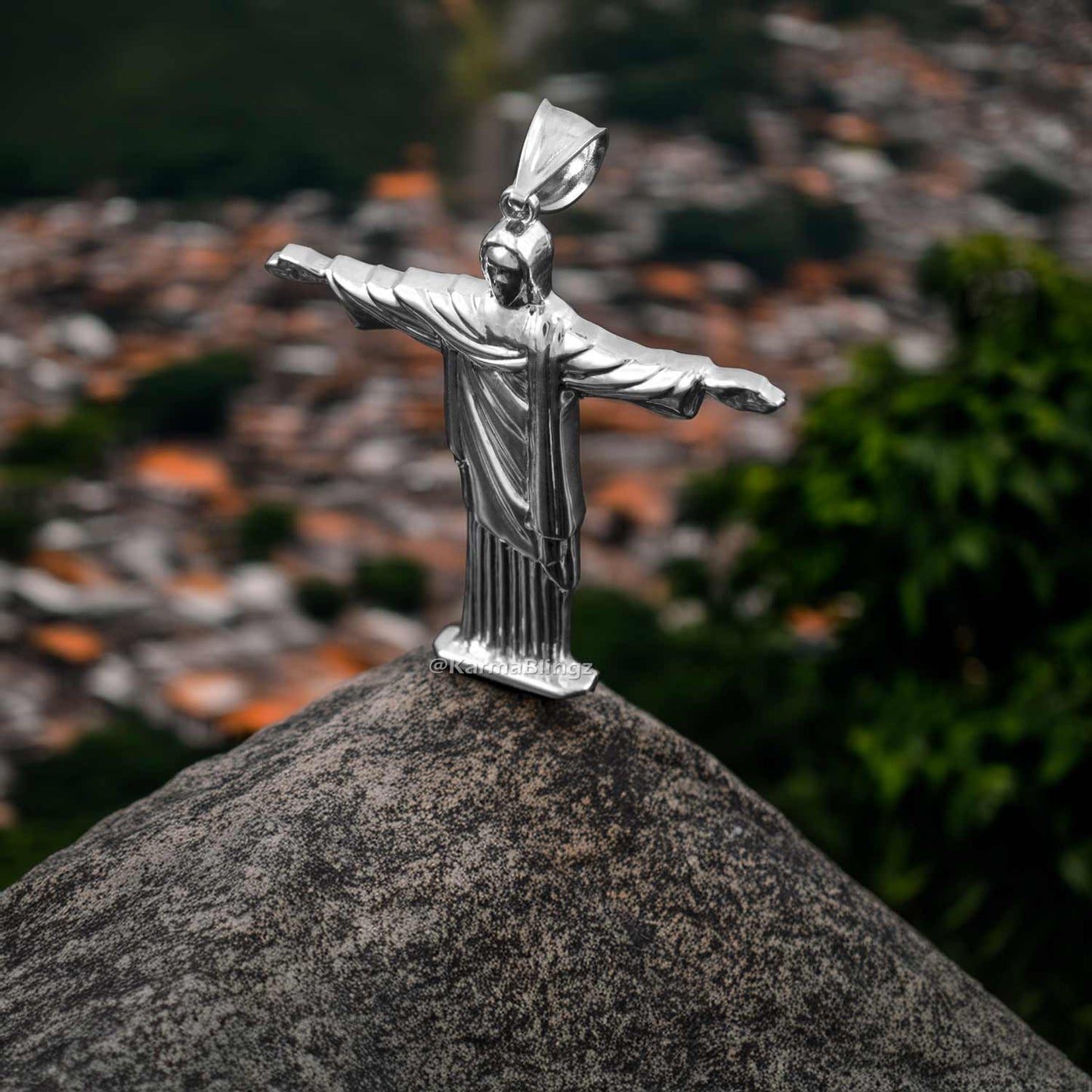 Sterling Silver Jesus Christ The Redeemer Cross Brazil Rio Statue Pendant