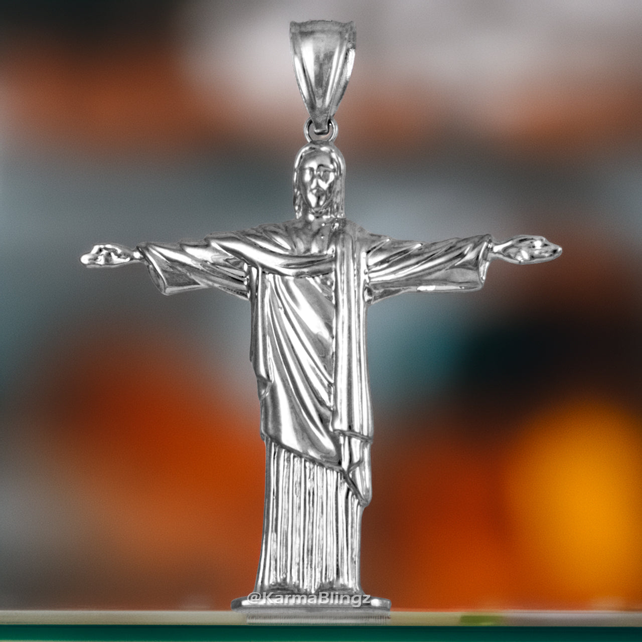 Sterling Silver Jesus Christ The Redeemer Cross Brazil Rio Statue Pendant