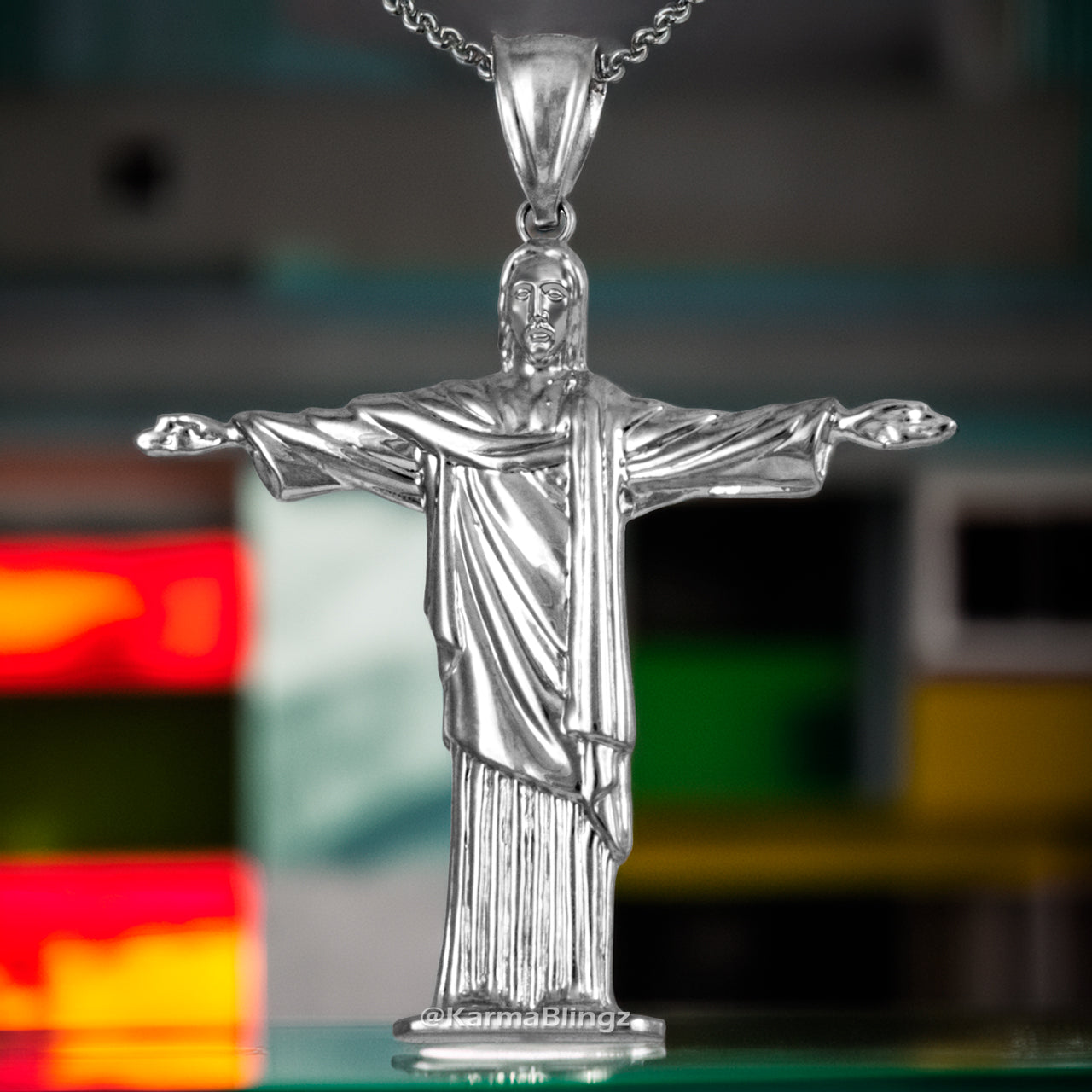 Sterling Silver Jesus Christ The Redeemer Cross Brazil Rio Statue Pendant