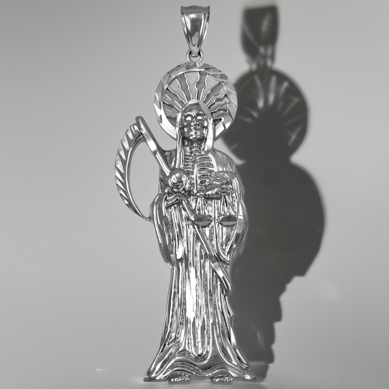 Gold Santa Muerte DC Pendant (yellow, white, rose gold, 10k, 14k)