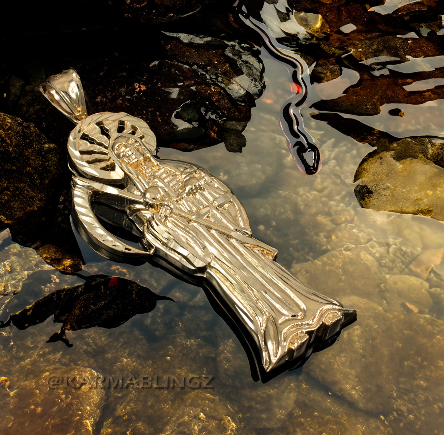 Gold Santa Muerte DC Pendant (yellow, white, rose gold, 10k, 14k)