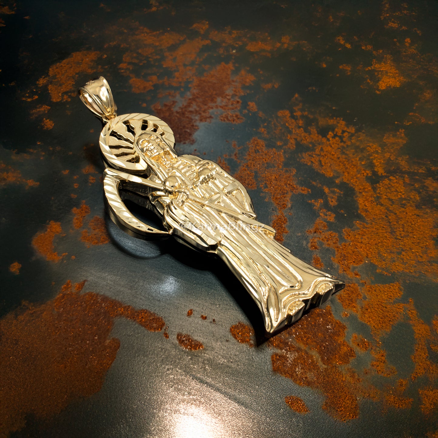 Gold Santa Muerte DC Pendant (yellow, white, rose gold, 10k, 14k)