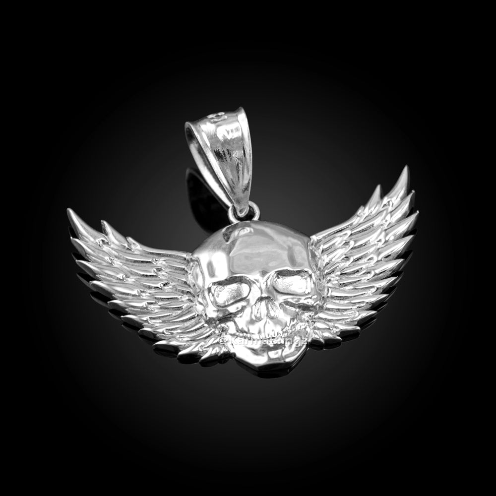 Polished Gold Winged Skull Pendant (yellow, white, rose gold, 10K, 14K)