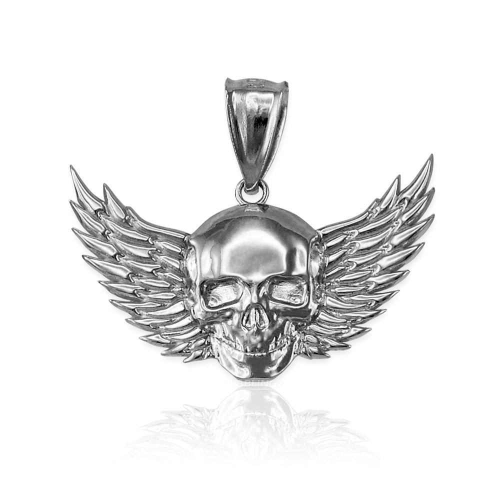Polished Gold Winged Skull Pendant (yellow, white, rose gold, 10K, 14K)