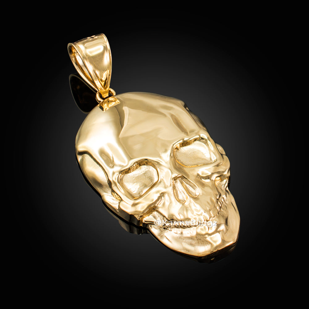 Polished Gold Skull Head Pendant (yellow, white, rose gold, 10K, 14K)
