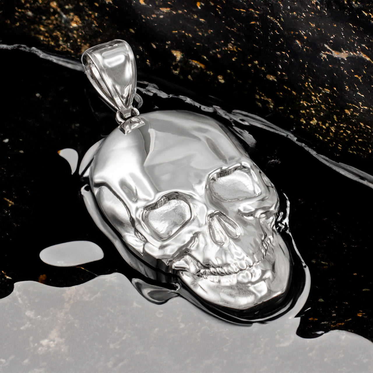 Polished Gold Skull Head Pendant (yellow, white, rose gold, 10K, 14K)