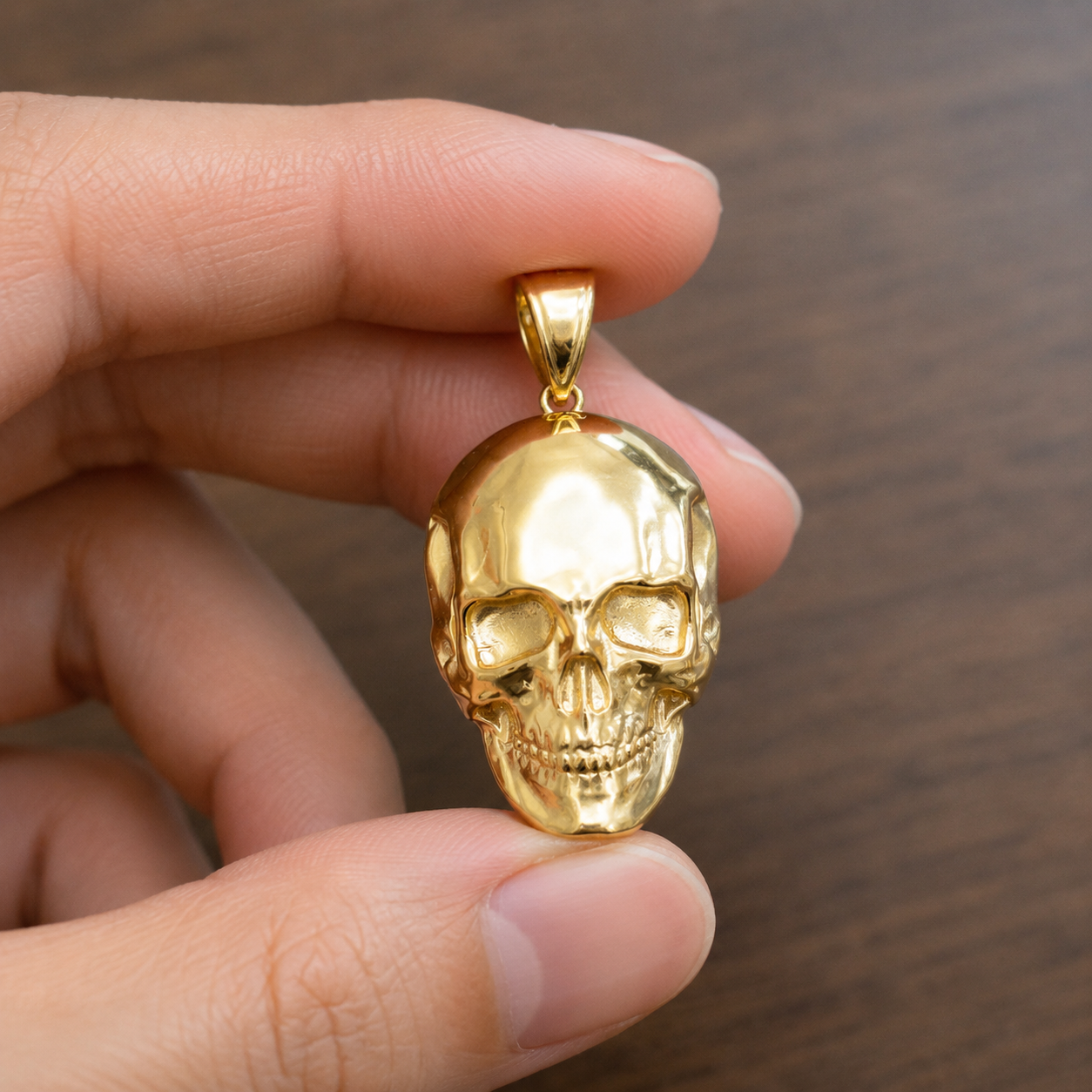 Polished Gold Skull Head Pendant (yellow, white, rose gold, 10K, 14K)