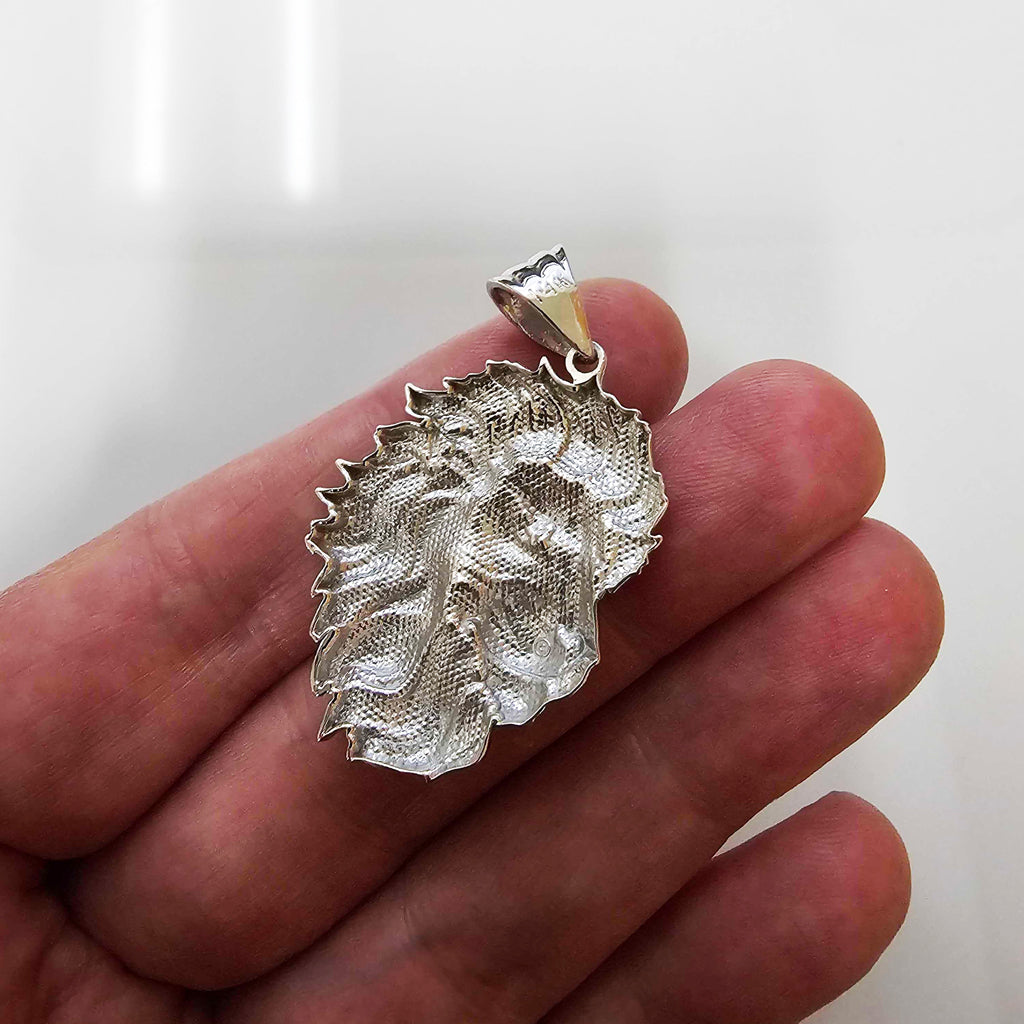 Sterling Silver Lion Face Satin DC Leo Pendant (S/L)