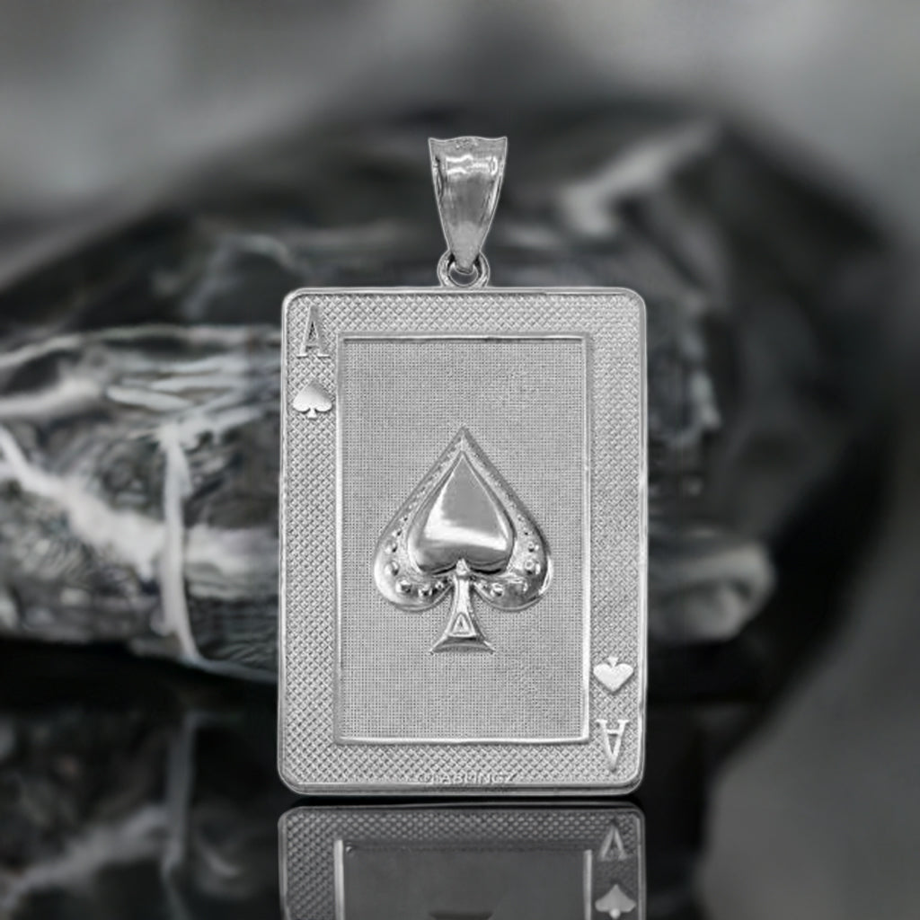 Sterling Silver Ace of Spades Poker Card Pendant