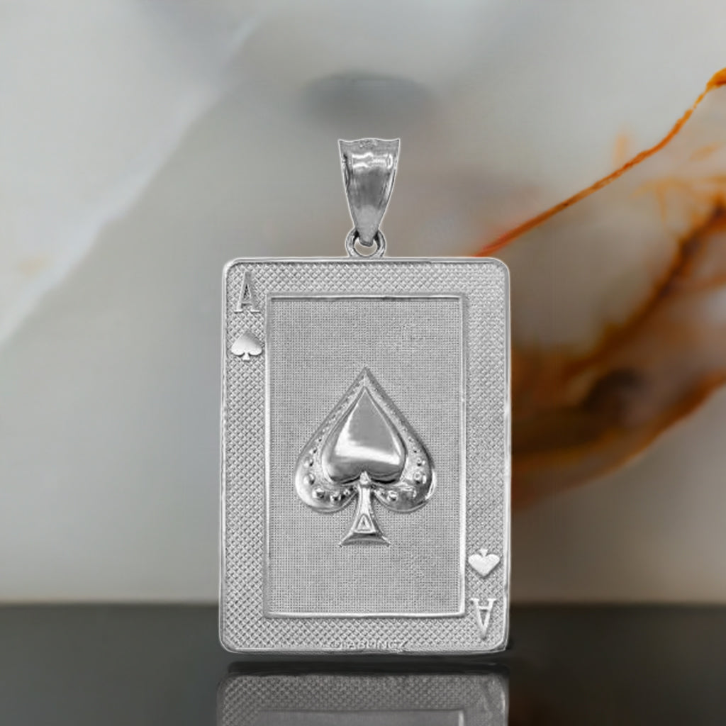 Sterling Silver Ace of Spades Poker Card Pendant