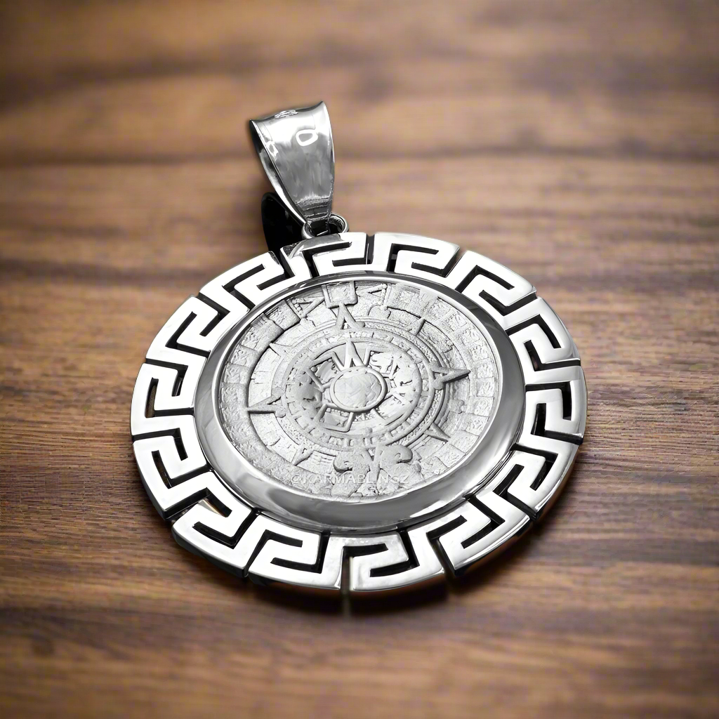 Sterling Silver Aztec Mayan Sun Stone Calendar Pendant – Ancient Symbol Jewelry