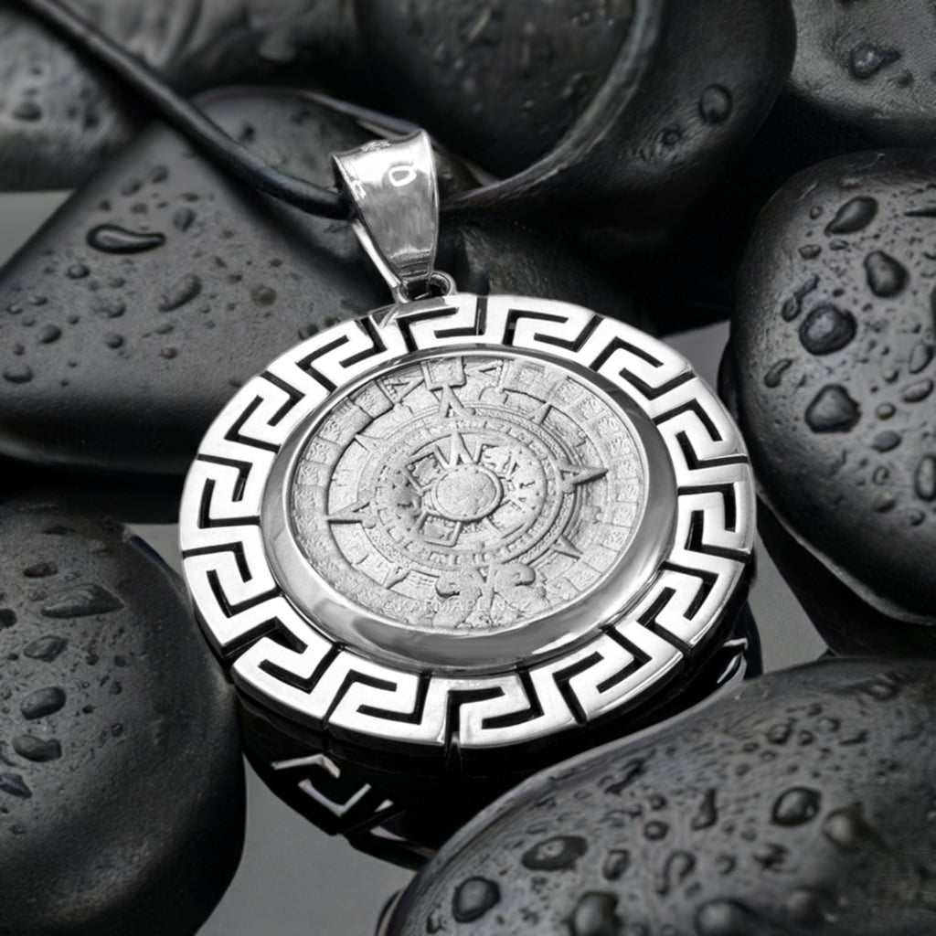 Sterling Silver Aztec Mayan Sun Stone Calendar Pendant – Ancient Symbol Jewelry