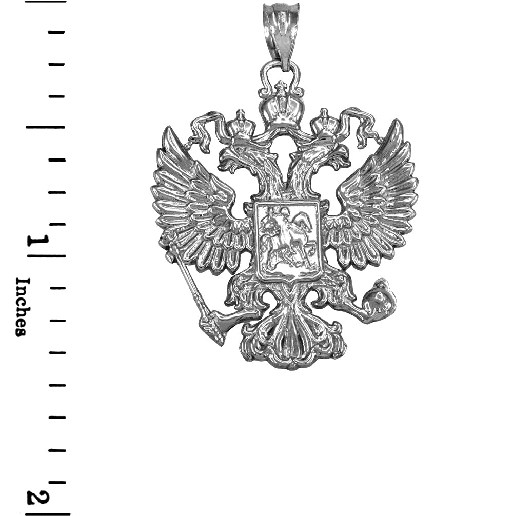 Sterling Silver Russian Coat of Arms Double-Headed Eagle Pendant Necklace